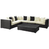 7-Piece Outdoor Rattan,weather synthetic rattan weave and powder coated aluminum frame,Water and UV resistant with machine washable cushion.