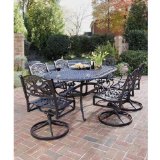 Biscayne 7 Piece Outdoor Dining Set With Table And Six Swivel Arm Chairs,cast aluminum black finish.