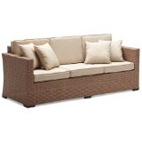 Strathwood Griffen All-Weather Wicker 3-Seater Sofa cushions/pillows in beige:powder-coated aluminum frame.