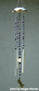 Aluminum top beaded string (blue, purple )with a aluminum chimes and dragonfly striker, dragonfly beaded wind chimes, aluminum wind chimes.