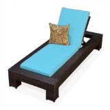 Blue Outdoor Wicker patio chaise lounge tropical outdoor furniture,Thick welted cushions with weather and fade resistant UV fabrics.
