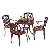 5-peice Cast Aluminum Outdoor Dining Set,Dark brown colors to match any outdoor decor.