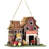 Country Farmstead Rustic Barnyard Wooden Bird House:Whimsical and colorful country theme garden decor item.