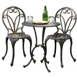 Windsor Dark Gold Cast Aluminum 3-piece Bistro Set:1 Table and 2 Chairs.