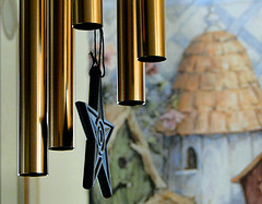 Gold tubes wind chimes with hanging blue Star,Indoor Wind Chimes,Unique wind chimes.