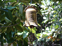 Small bell Japanese wind chimes on tree, feng shui wind chimes, unique Japanese wind chimes.