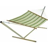 Castaway Large Quilted Patio/Deck Hammock - green/white:Large quilted hammock,Weather-resistant fabric.