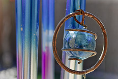 Ring metal wind chimes with blue glass ball in middle Metal wind chimes,Unique wind chimes.