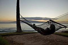 Rope hammocks,nylon rope hammocks,Rope Hammock with sunset by ocean.