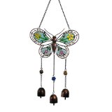 Stained Glass Butterfly Wind Chime Bells Vintage Style:Made of stained glass and recycled metal.