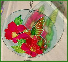Glass windchimes with painted red Bird and flower,Garden wind chimes,Colored Glass Wind Chimes.