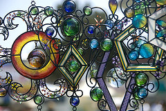 Stained-glass windchimes with metal artwork. Stained Glass Wind Chimes,Unique wind chimes.