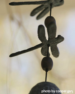 Steel dragonfly wind chime with small hanging beads and Japanese wind bell, handcrafted windchimes, metal wind chimes.