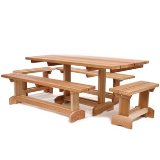 5pcs Outdoor Patio Western Red Cedar Wood Dining Table and Benches Set.