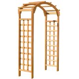 Wooden garden arbor with arch and lattice down the side, wooden garden arbor.