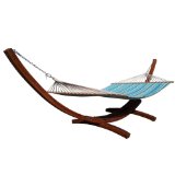Wooden Arc Hammock Stand with Quilted Double Hammock, Double Padded. Teak Finish:weather and fade resistant fabric.