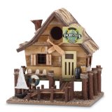 Wood Yacht Club Nautical Bird House/Feeder:Elegant figural birdhouse crafted to resemble a yacht club.Whimsical and country theme garden decor item.