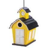 Charming yellow birdhouse fashioned in the form of a schoolhouse.Adds whimsical charm and elegance to any garden decor, garden birdhouses.