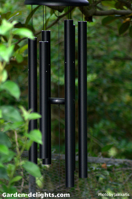  Black finish long tube aluminum windchimes with black round disc striker Hung in a tree, large musical anodized aluminum ash amazing Grace windchimes, wind music, garden dreams, pretty windchimes, whimsical windchimes, outdoor windchimes, windchime Sun catchers.