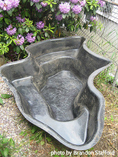 Preformed pond liner mold with multiple curves for small pond area with a marginal shelf for plants, installing a preformed liner, backyard pond designs.