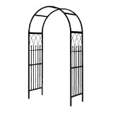 Metal garden arbor with decorative ironwork on sides, wrought iron arbors, steel garden arbors.