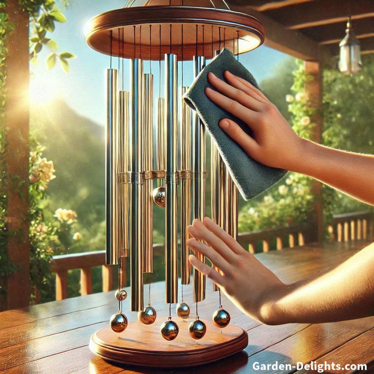 cleaning aluminum wind chimes outdoors using soft cloth maintaining tone clarity surface finish and long term sound performance