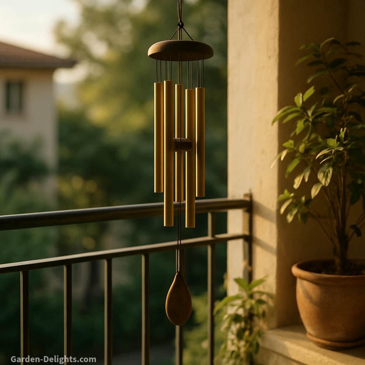 feng shui balcony wind chimes with soft airflow guiding calm chi flow and peaceful tone