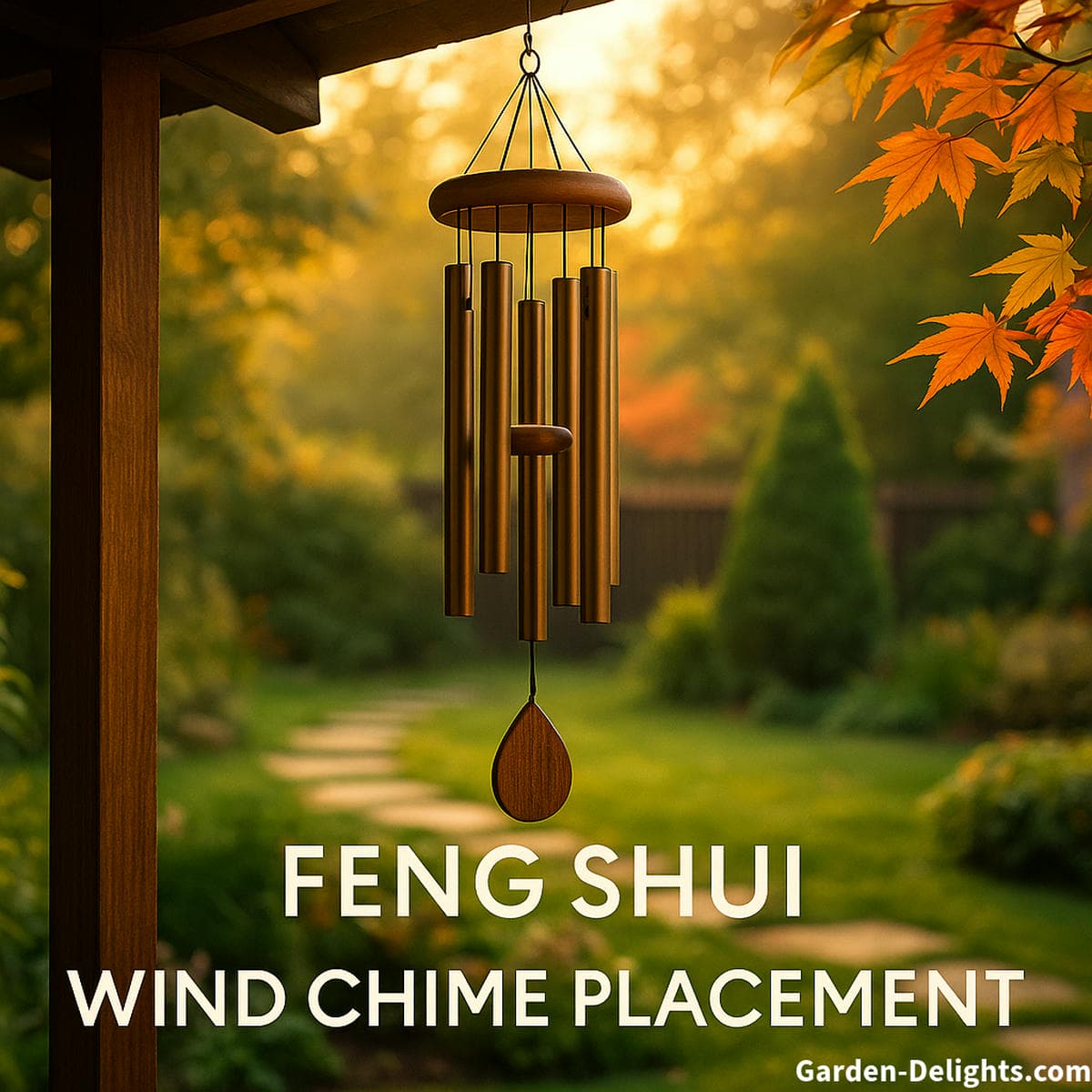 feng shui wind chimes placed on patio pergola and gazebo for chi flow
