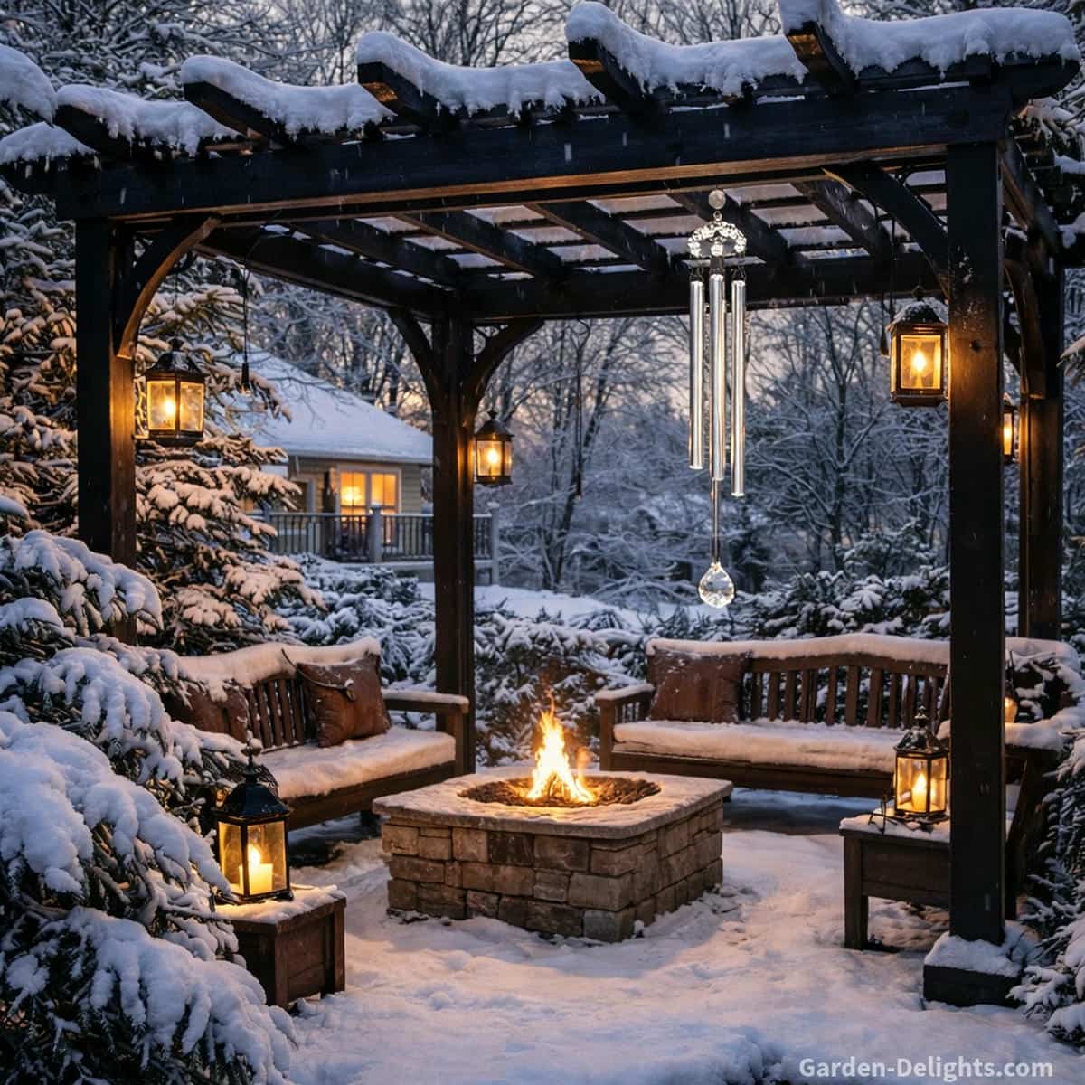 winter wind chime with light airflow creating crisp clear tone in cold air