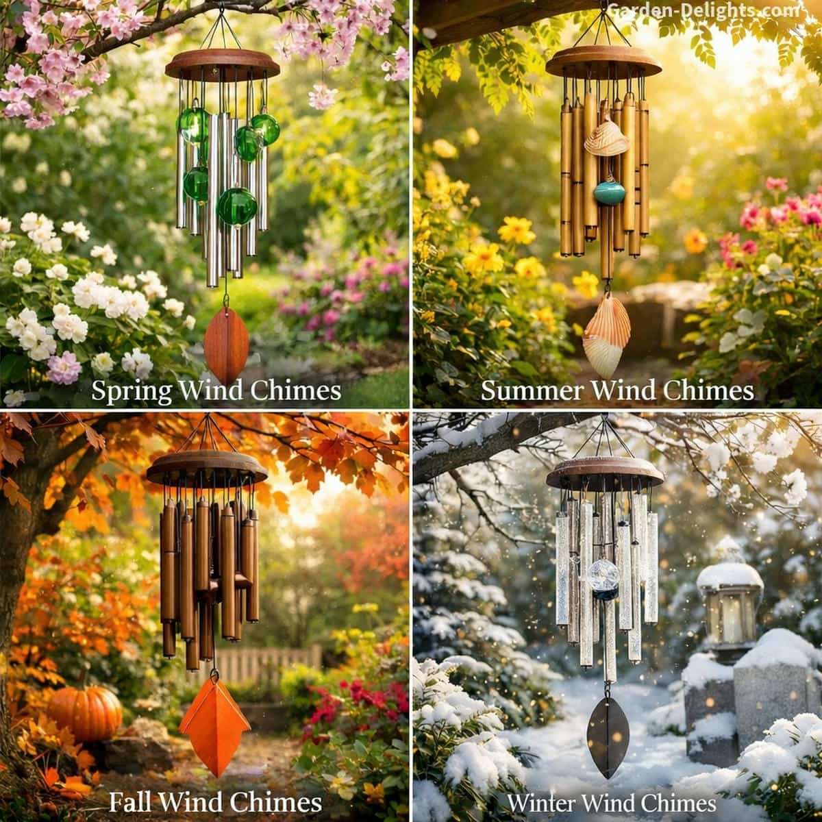 wind chimes across four seasons showing tone and airflow differences