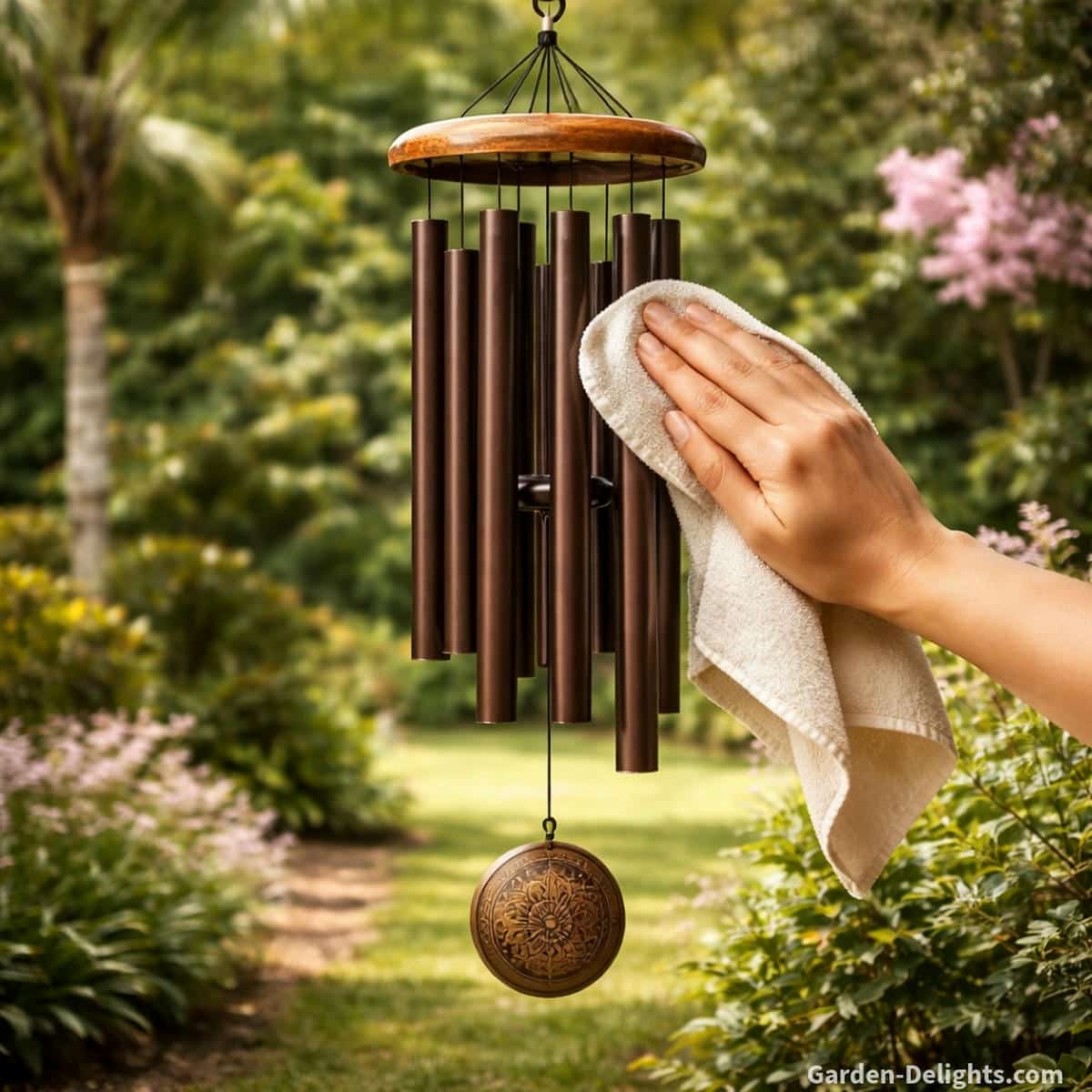 cleaning bronze wind chimes to maintain tone clarity