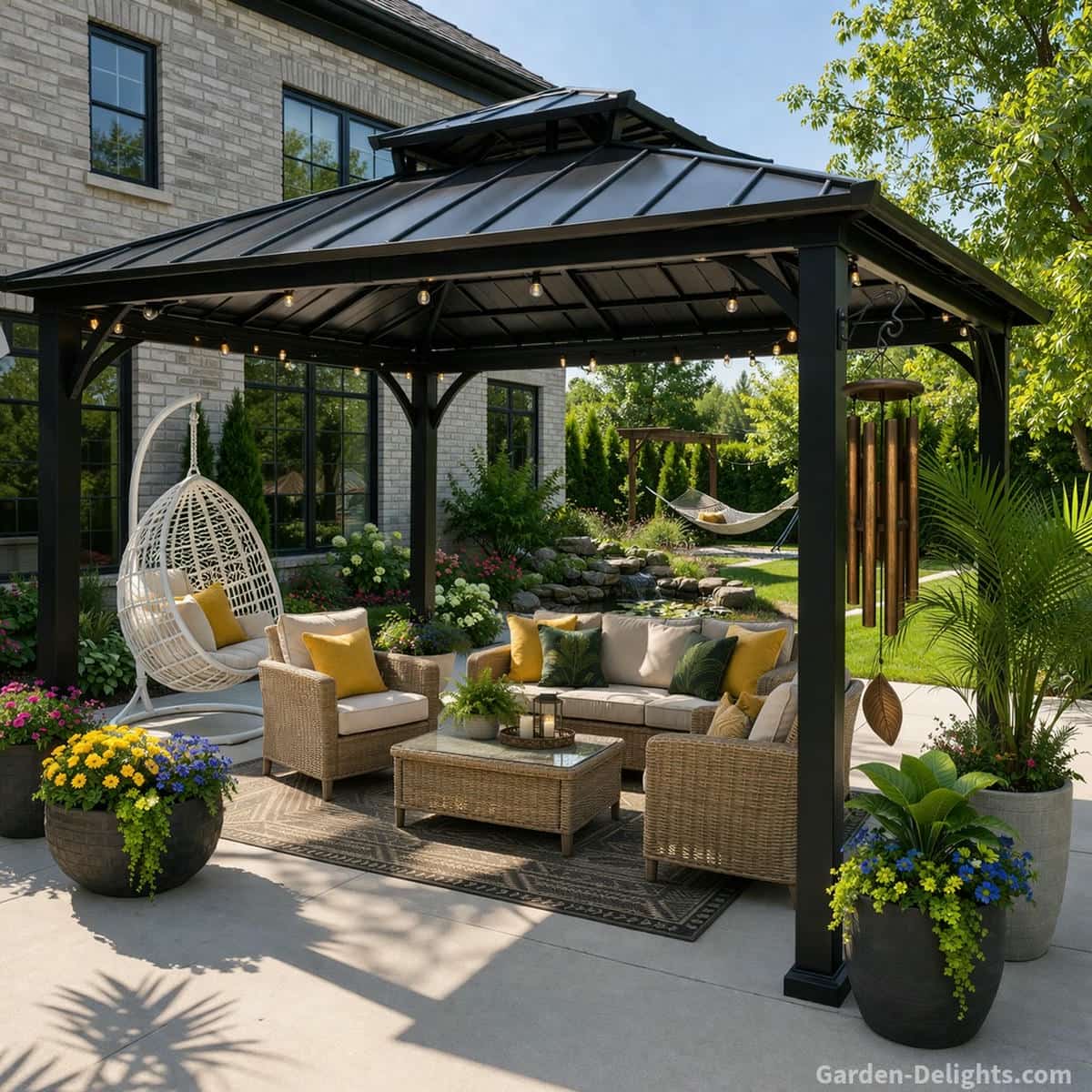 bronze wind chimes in gazebo distributing sound evenly
