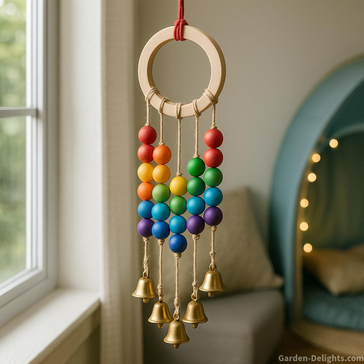 rainbow bead wind chime with bells