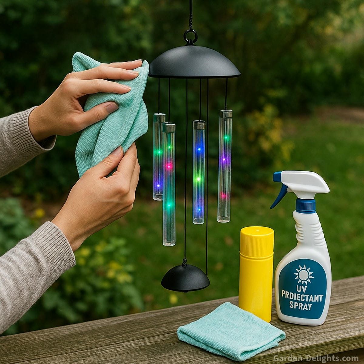 cleaning electric wind chimes with cloth