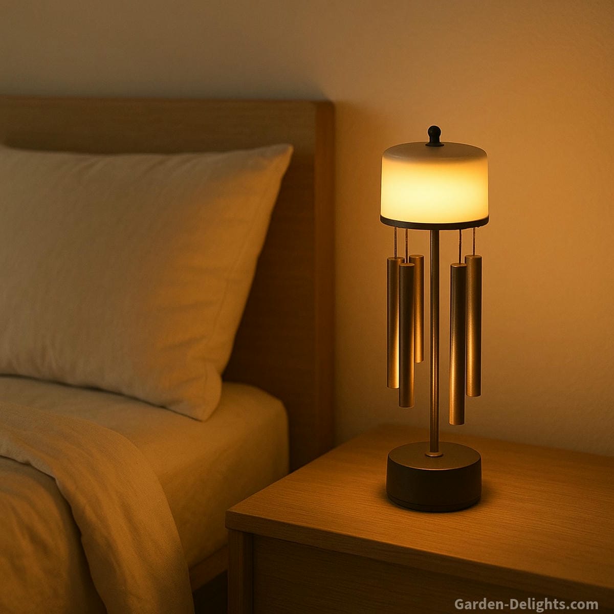 electric wind chimes with soft LED light indoors