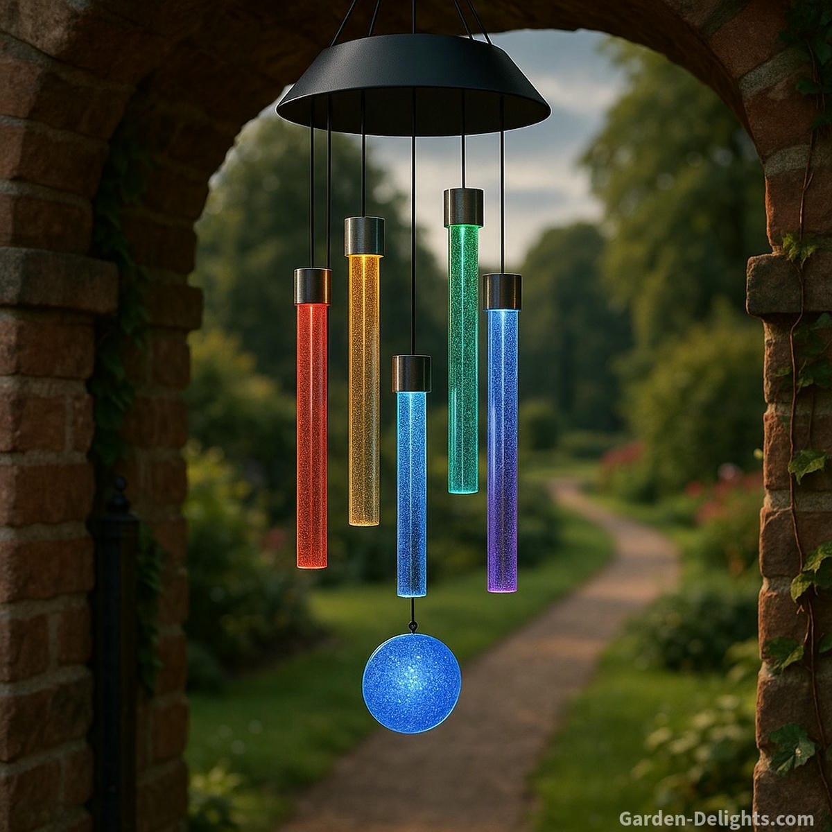 electric wind chimes at entryway with LED light