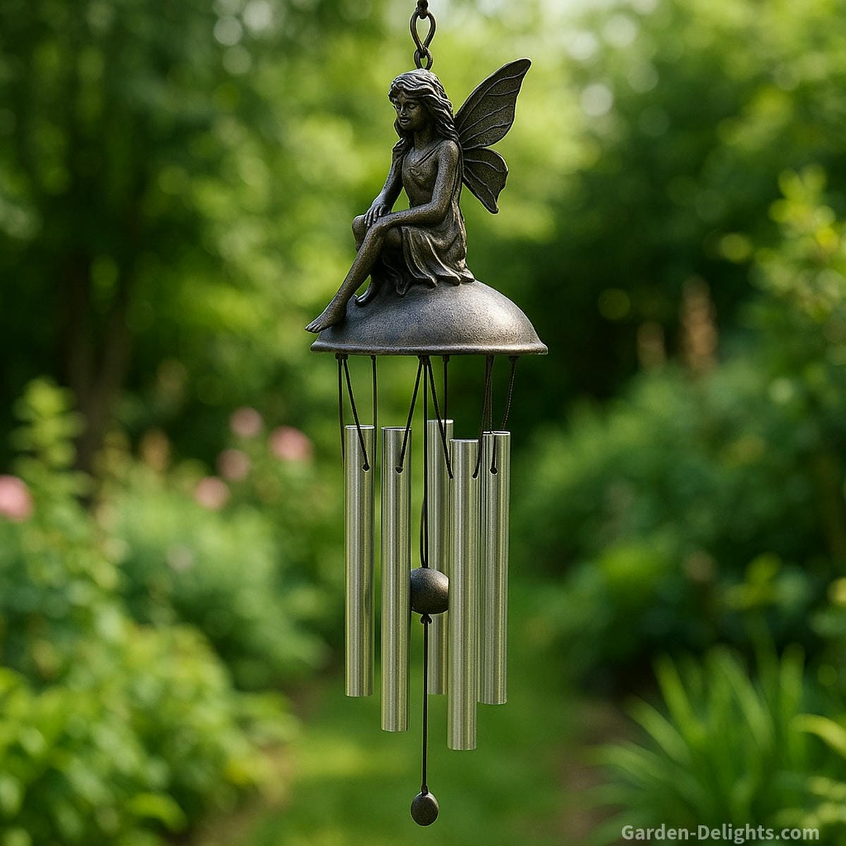 fairy wind chimes in garden with soft movement