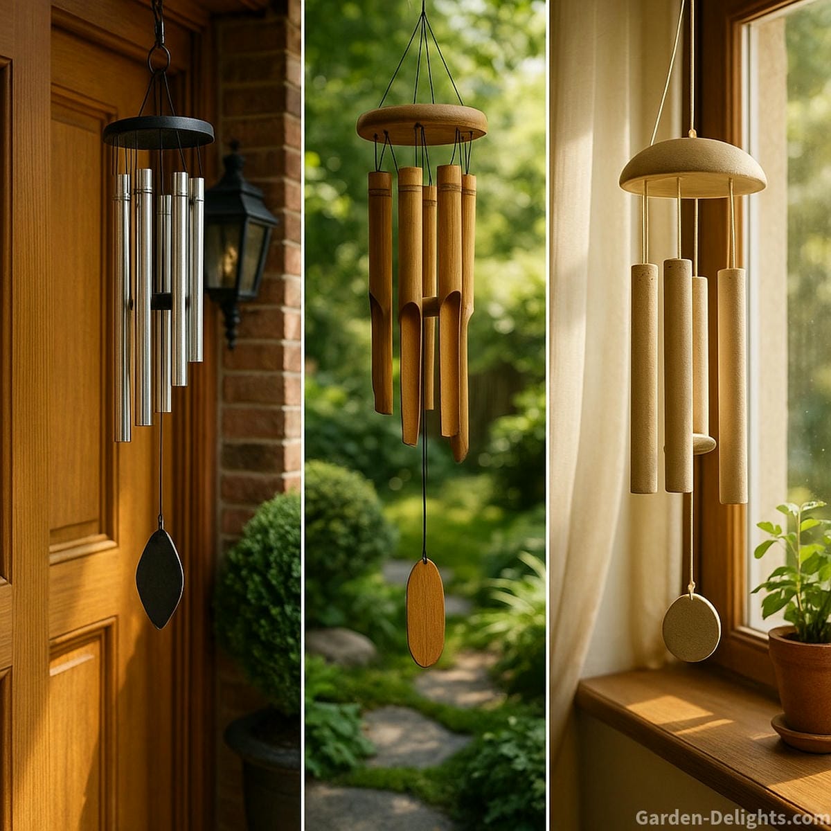 feng shui wind chimes near front door and windows