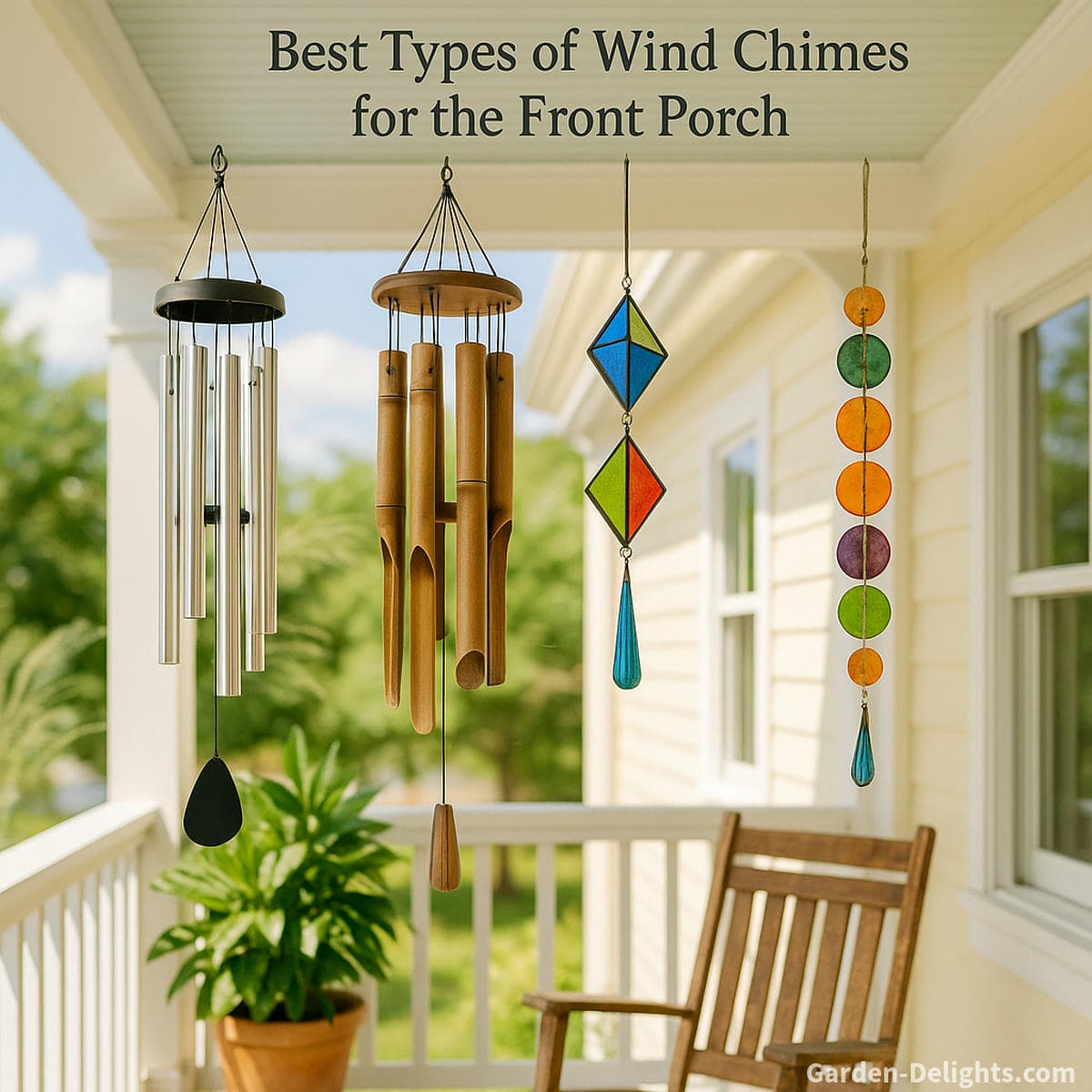bamboo aluminum resin and glass wind chimes showing tone variety