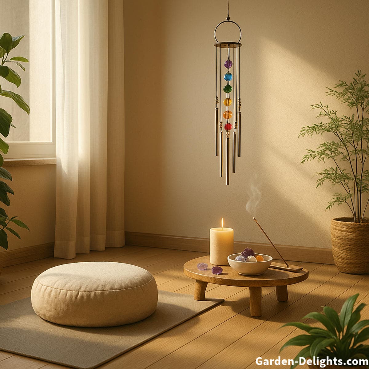 chakra wind chimes in meditation space