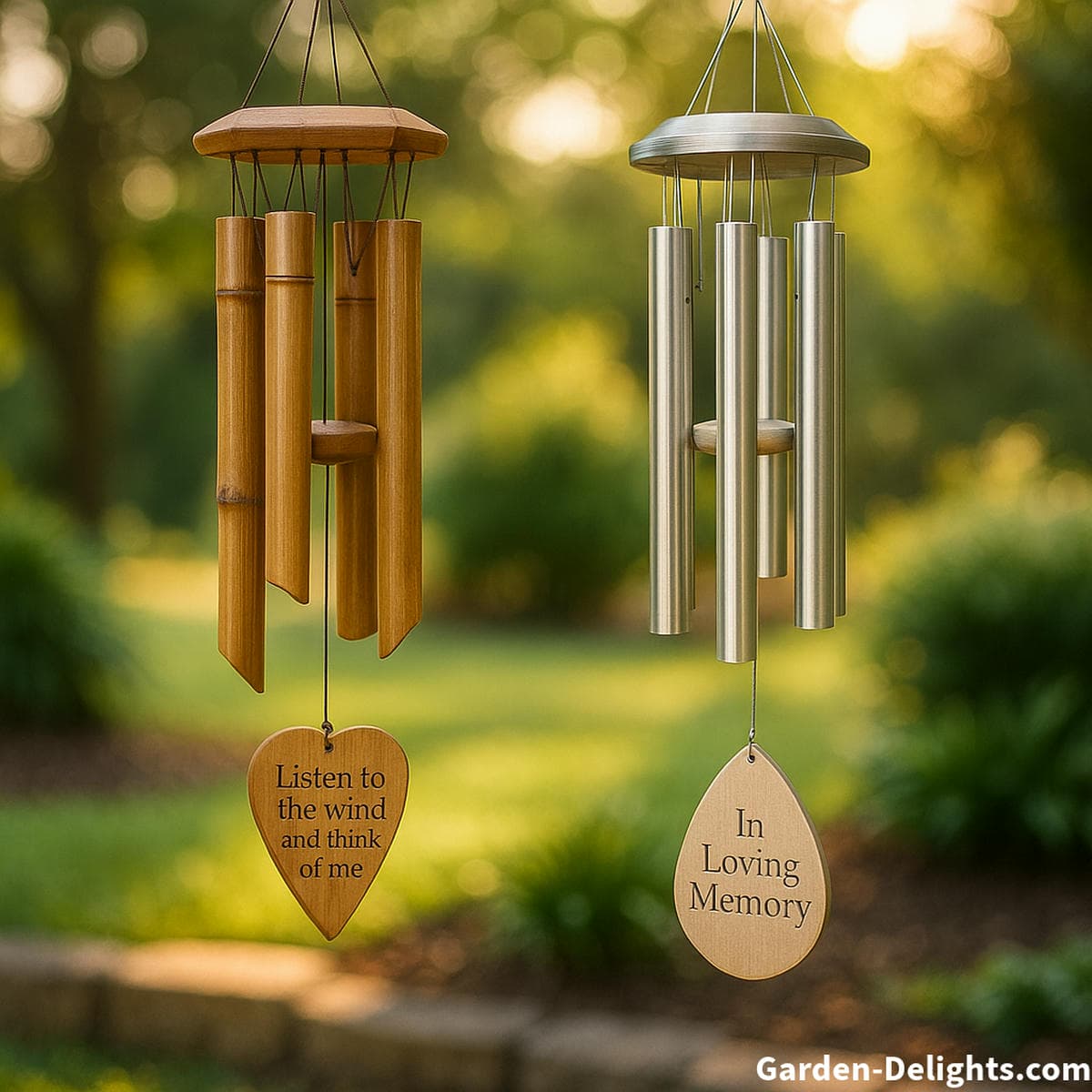 memorial wind chimes in remembrance garden