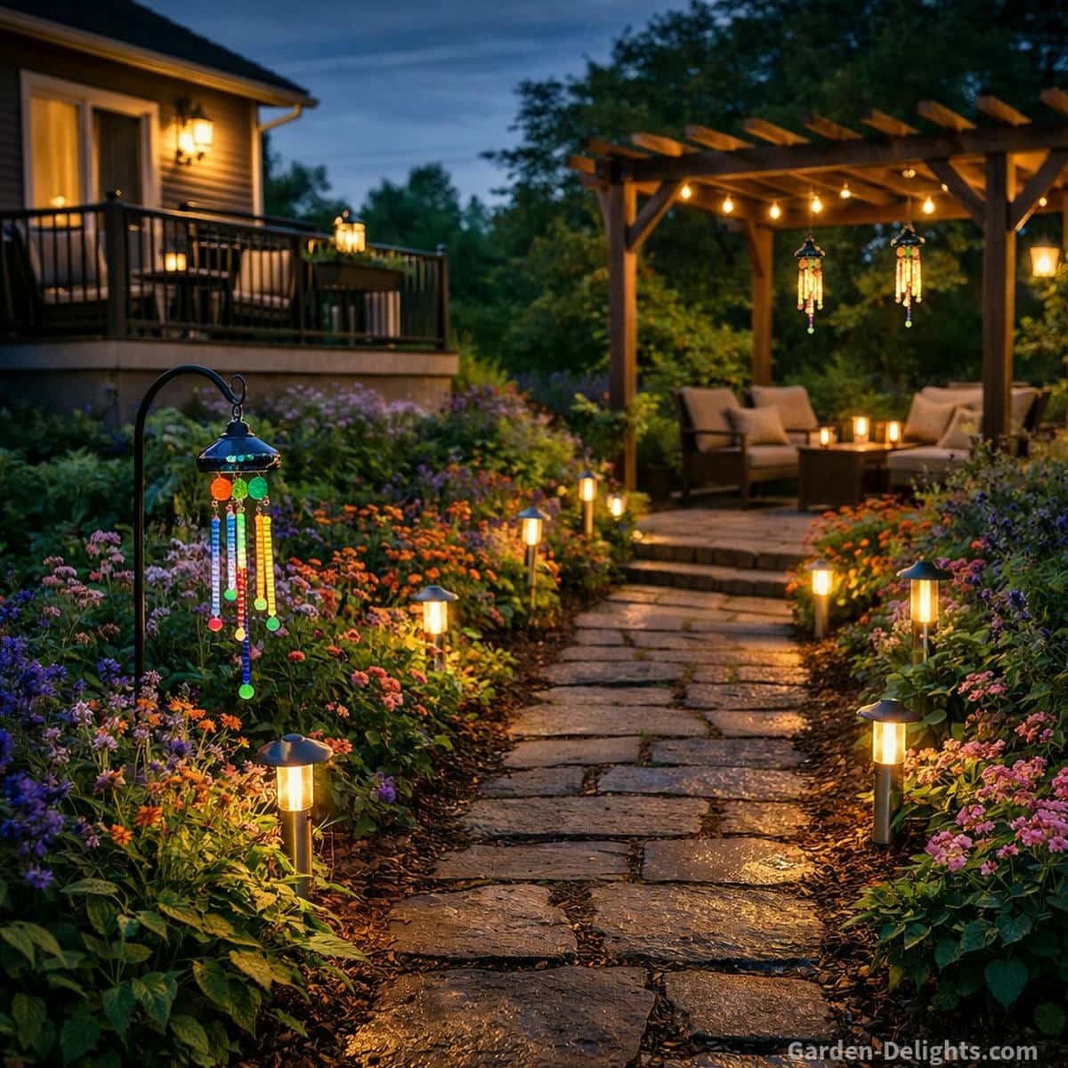 solar wind chimes path lighting