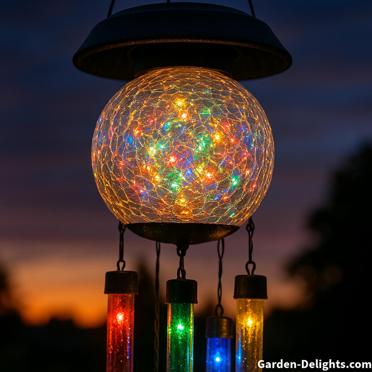 crackle glass solar wind chimes sunlight