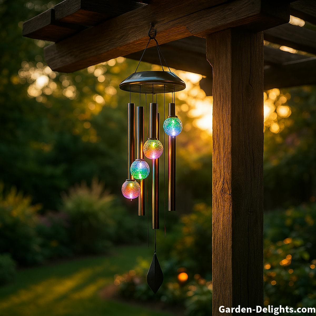 solar wind chimes pergola sunset lighting
