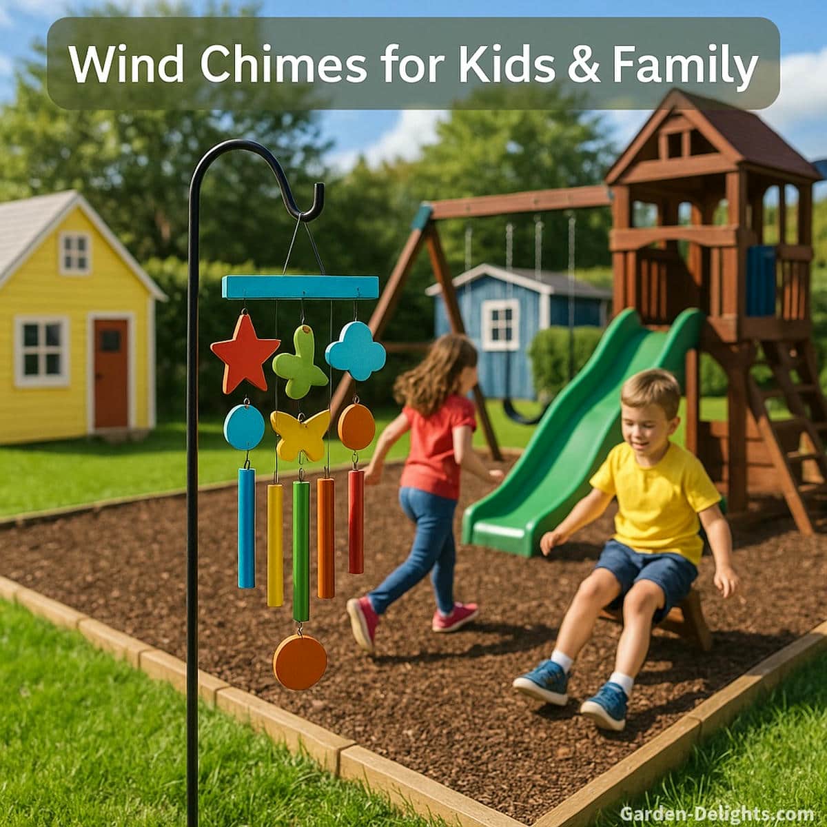 kids wind chimes colorful garden