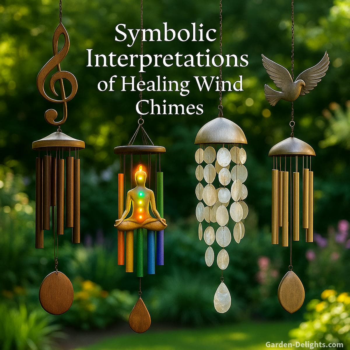 healing wind chimes for emotional wellness and chakra alignment moving gently in natural airflow creating vibrational healing energy for meditation spaces grief gardens and calm home environments with soft sound therapy and energy flow